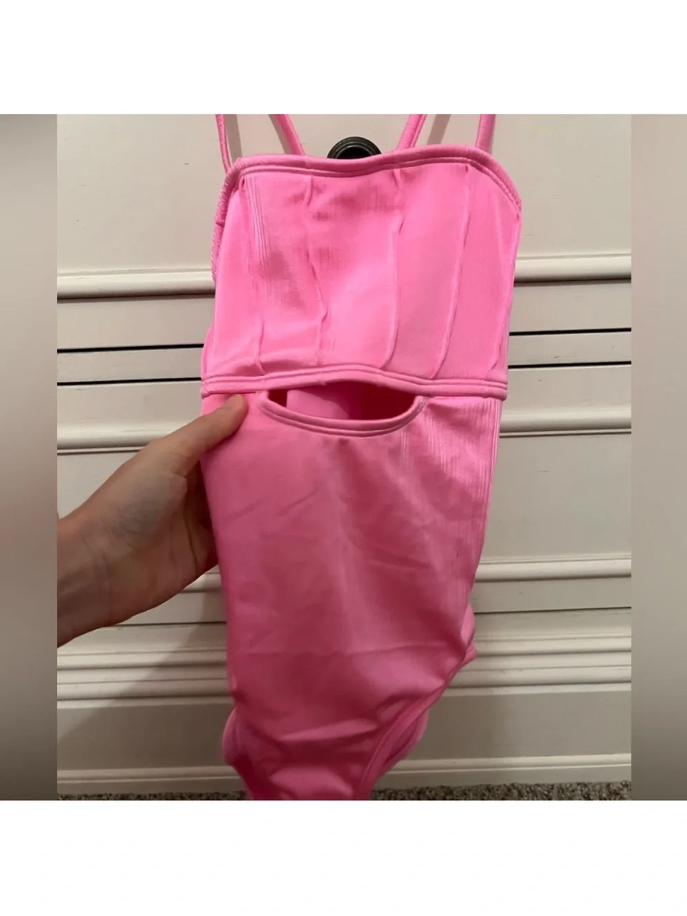 Pink Ribbed One-Piece Swimsuit with Cutout 6/7 - Picture 4 of 6